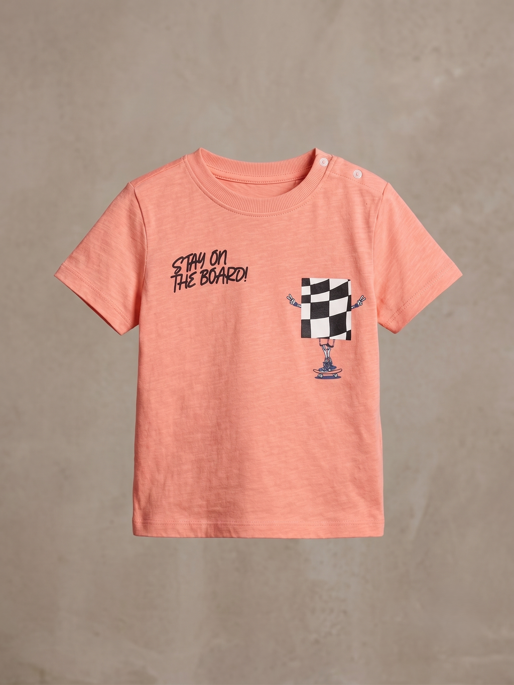 Boys' "Stay On The Board" Skateboard Graphic T-Shirt - Coral (BG-000767)