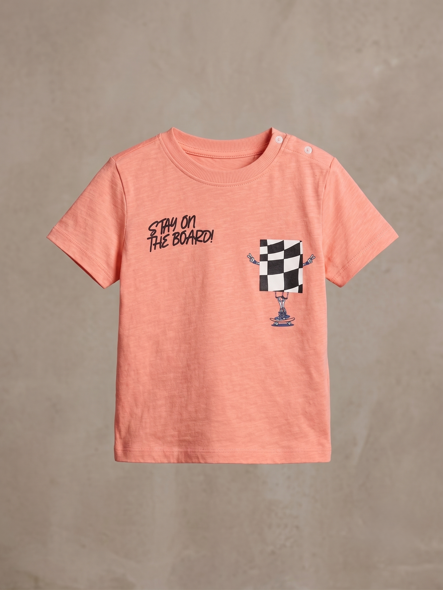 Boys' "Stay On The Board" Skateboard Graphic T-Shirt - Coral (BG-000767)