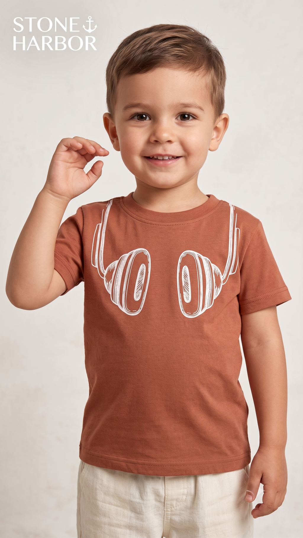 Stone Harbor Boys' Headphone Graphic Short Sleeve T-Shirt - Rust (BG-000849)