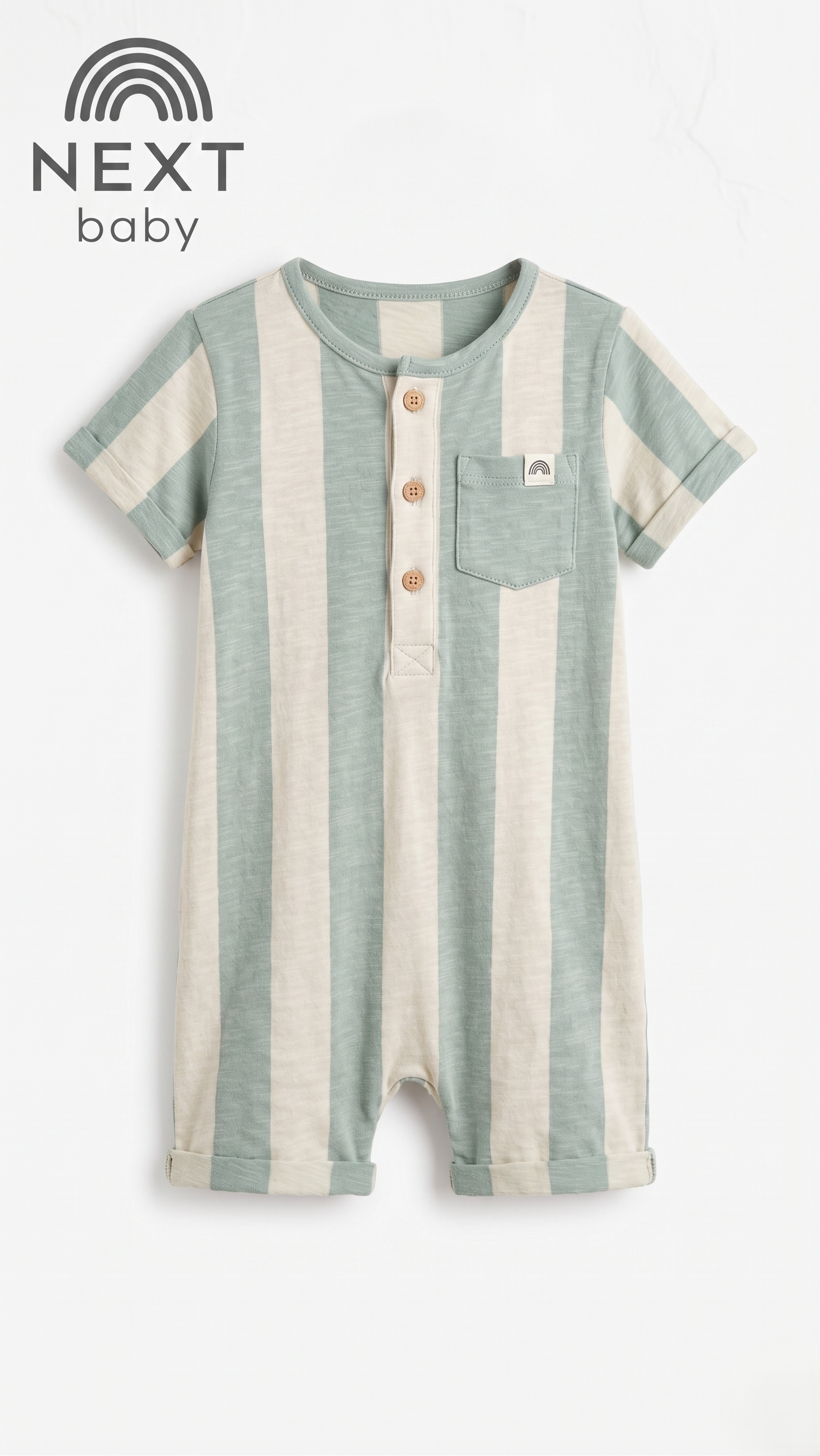 Next Baby Elegant Mint & Cream Vertical Stripe Romper (BG-000582)