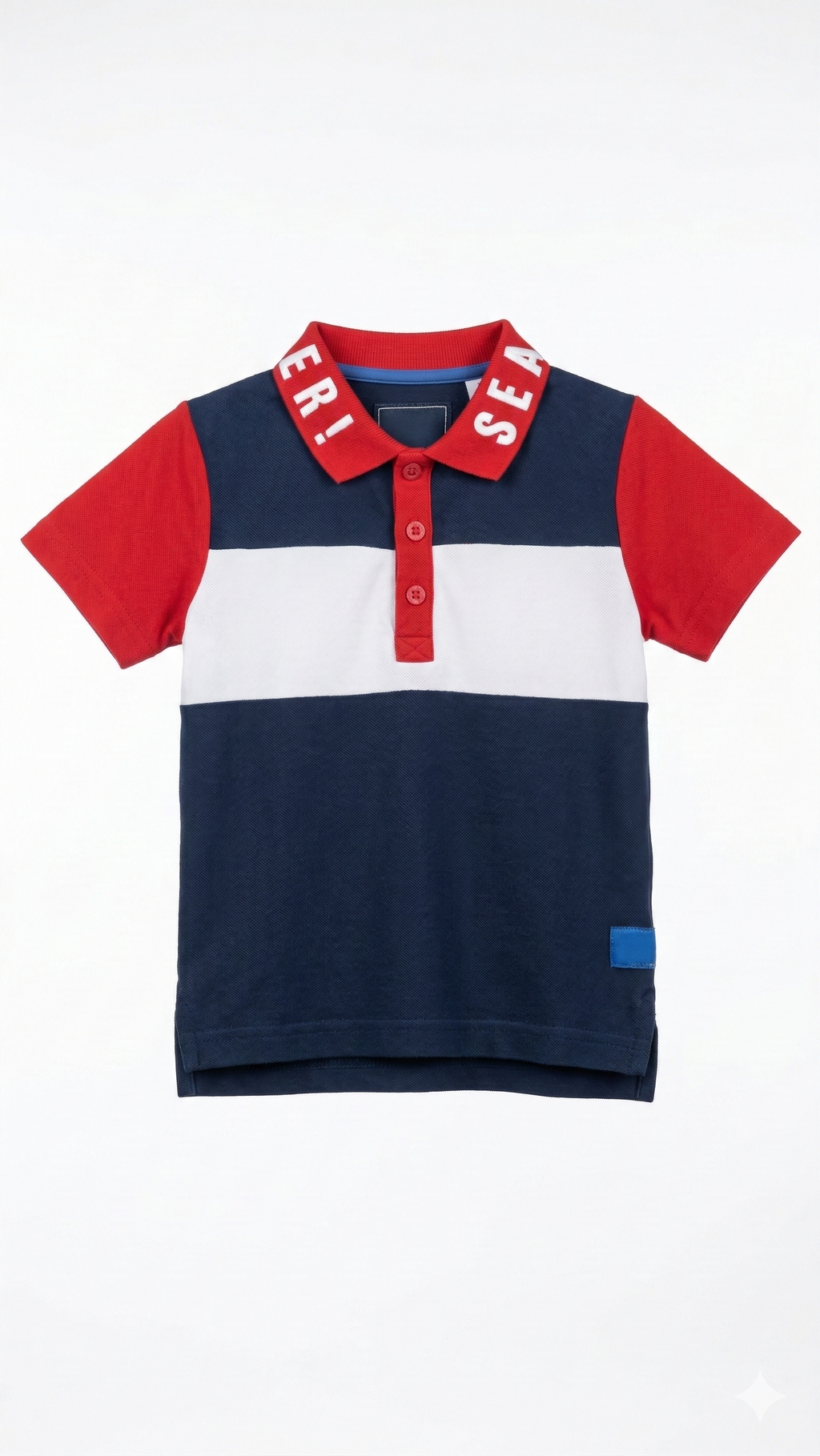 Boys Knit Polo Shirt with Red White & Navy Blue Design (BG-000407)