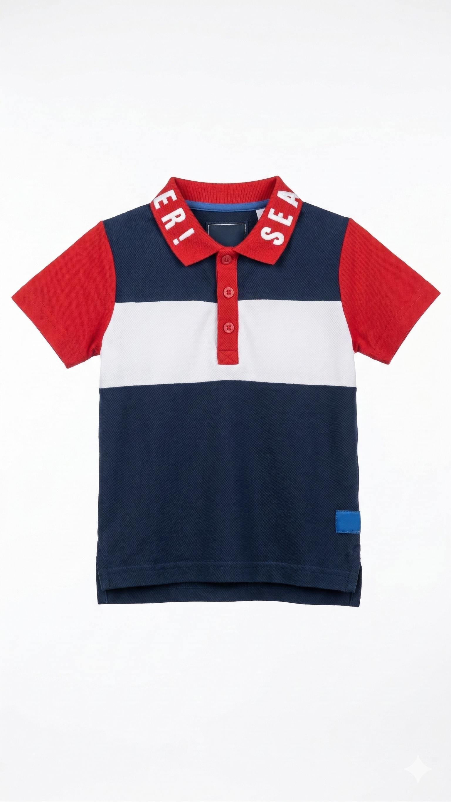 Boys Knit Polo Shirt with Red White & Navy Blue Design (BG-000407)