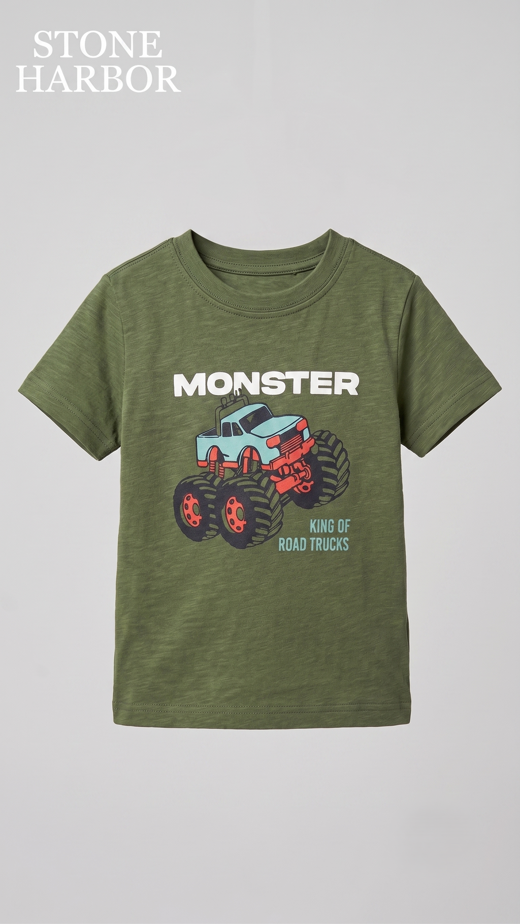 Stone Harbor Boys' Monster Truck "King of Road Trucks" Graphic Tee - Green (BG-000847)