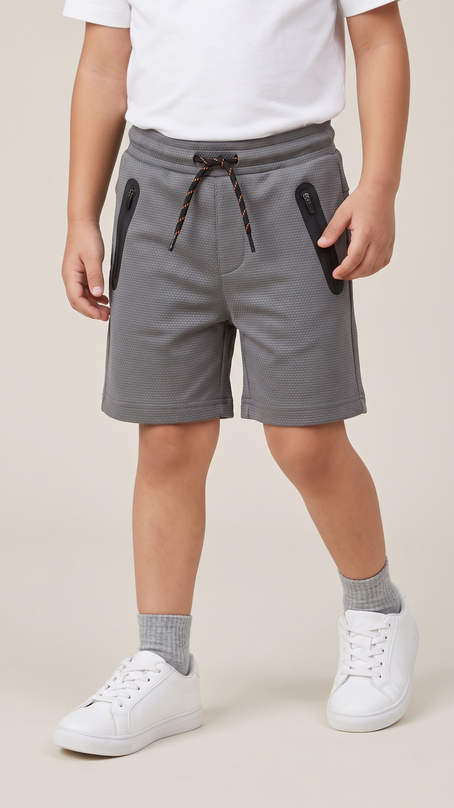 Boys Athletic Performance Shorts Dark Grey Zipper Pocket Activewear (BG-000537)