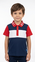 Boys Knit Polo Shirt with Red White & Navy Blue Design (BG-000407)