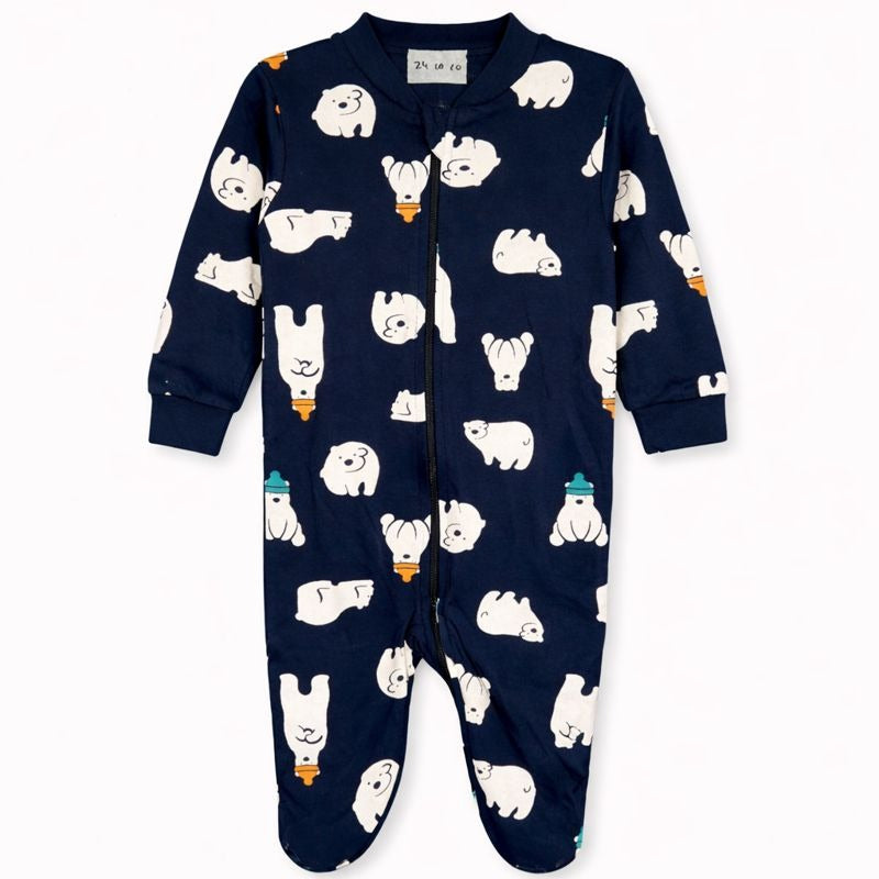 Dark Blue Romper with Polar Bear Print