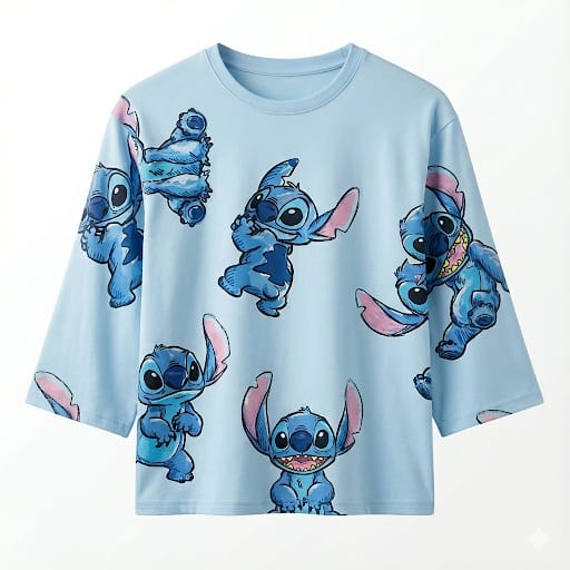 Light Blue Crew Neck Long Sleeve Shirt with  Disney Lilo Print