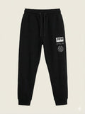 Boys' Black Street-wear Joggers with White Graphic Print (BG-000186)