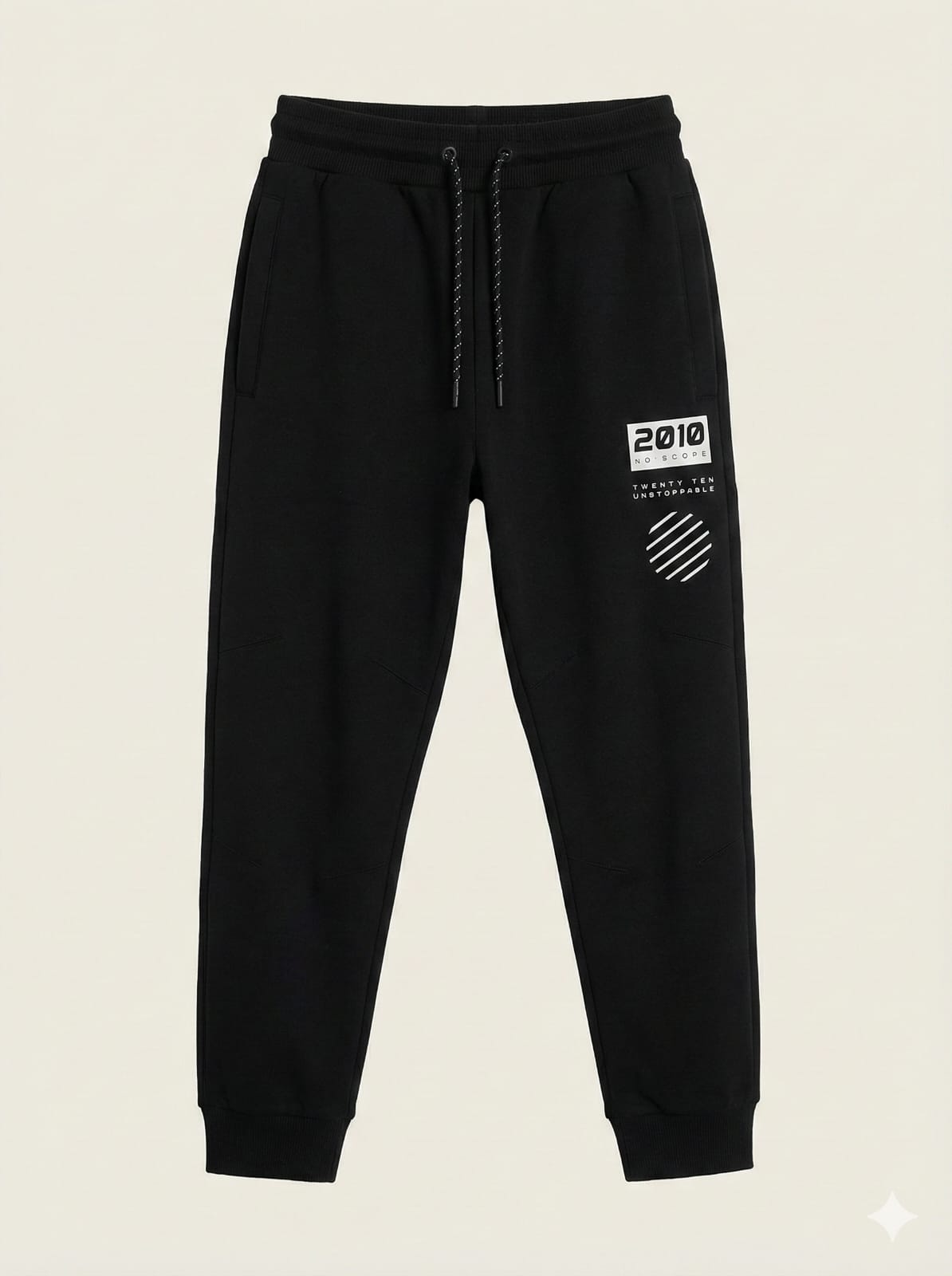 Boys' Black Street-wear Joggers with White Graphic Print