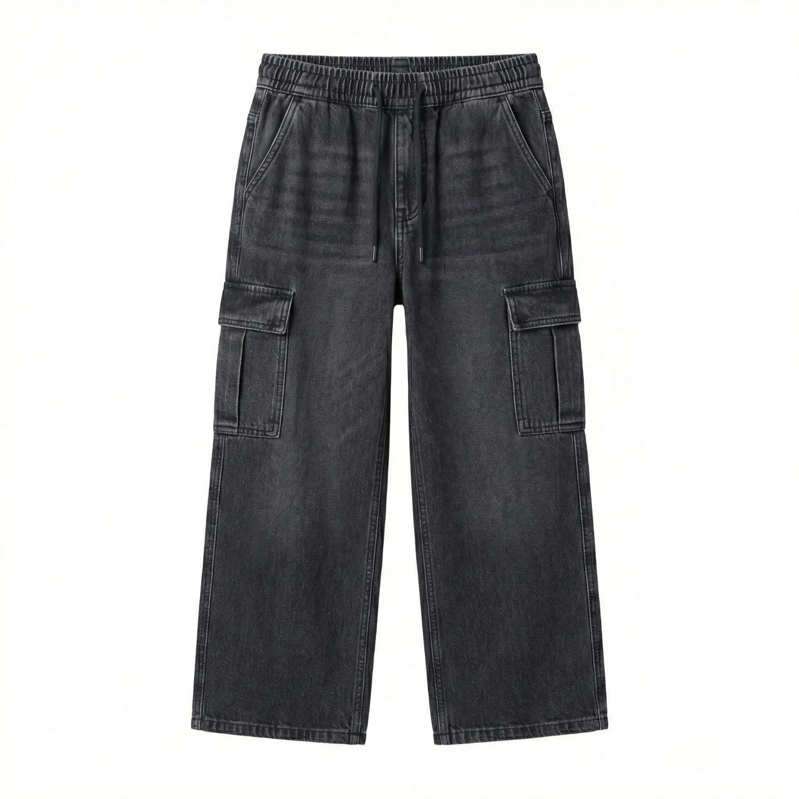 Black Wash Straight Leg Cargo Denim Jeans