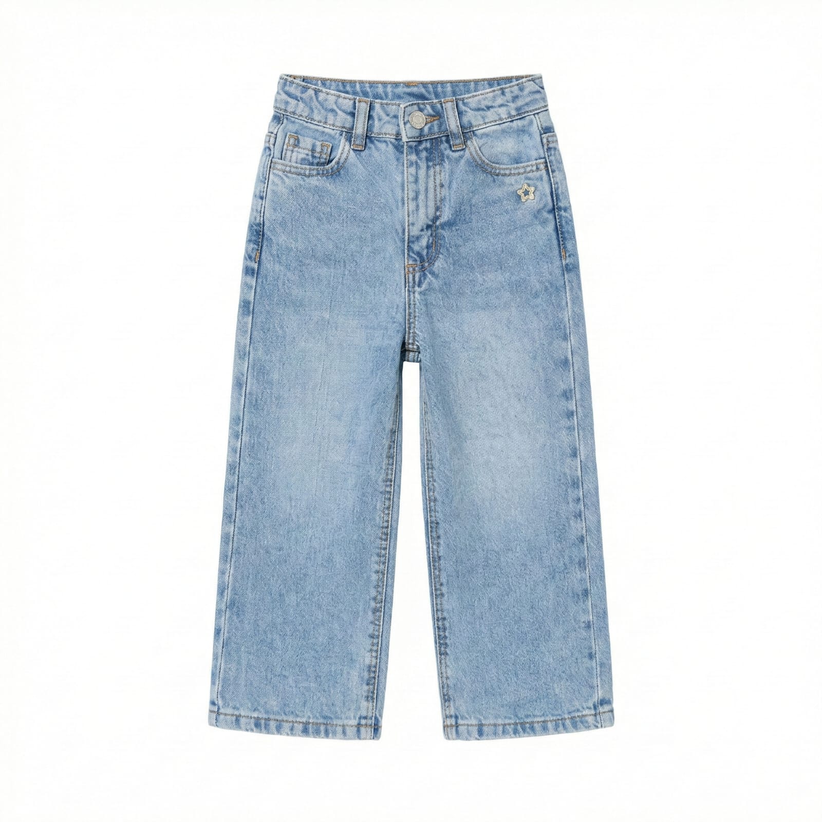 Girls Wide Leg Jeans with Frayed Hems Bleached Denim