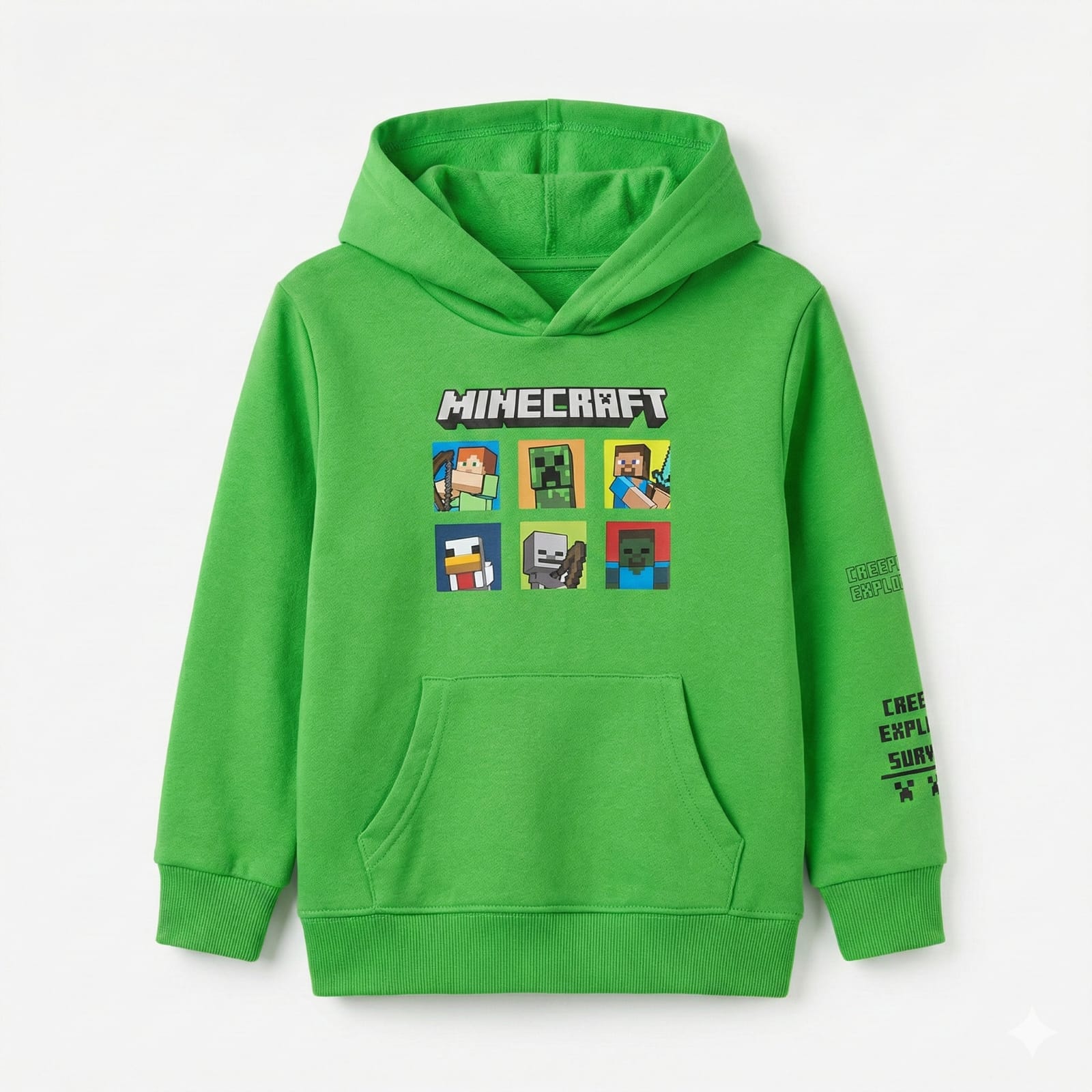 Green Cotton Minecraft Hoodie With Character Print