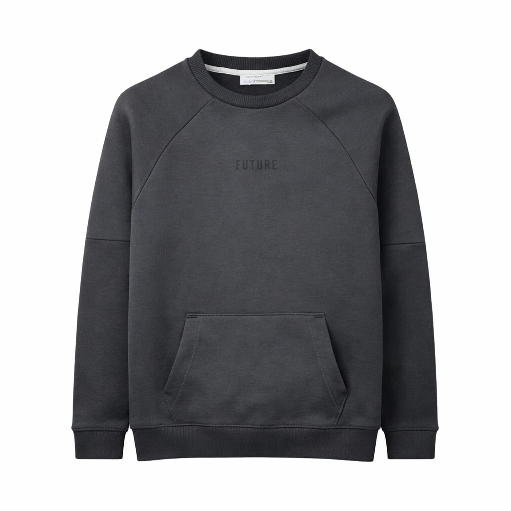 Charcol Raglan Crew Neck Sweatshirt with a Front Kngaroo Pocket & Future Slogan