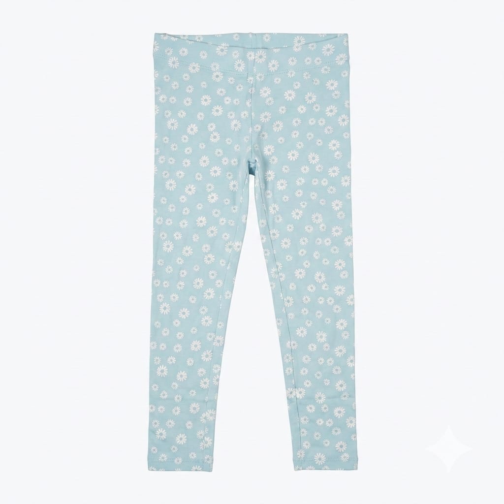 Mint Green Legging with White Daisy Floral Print