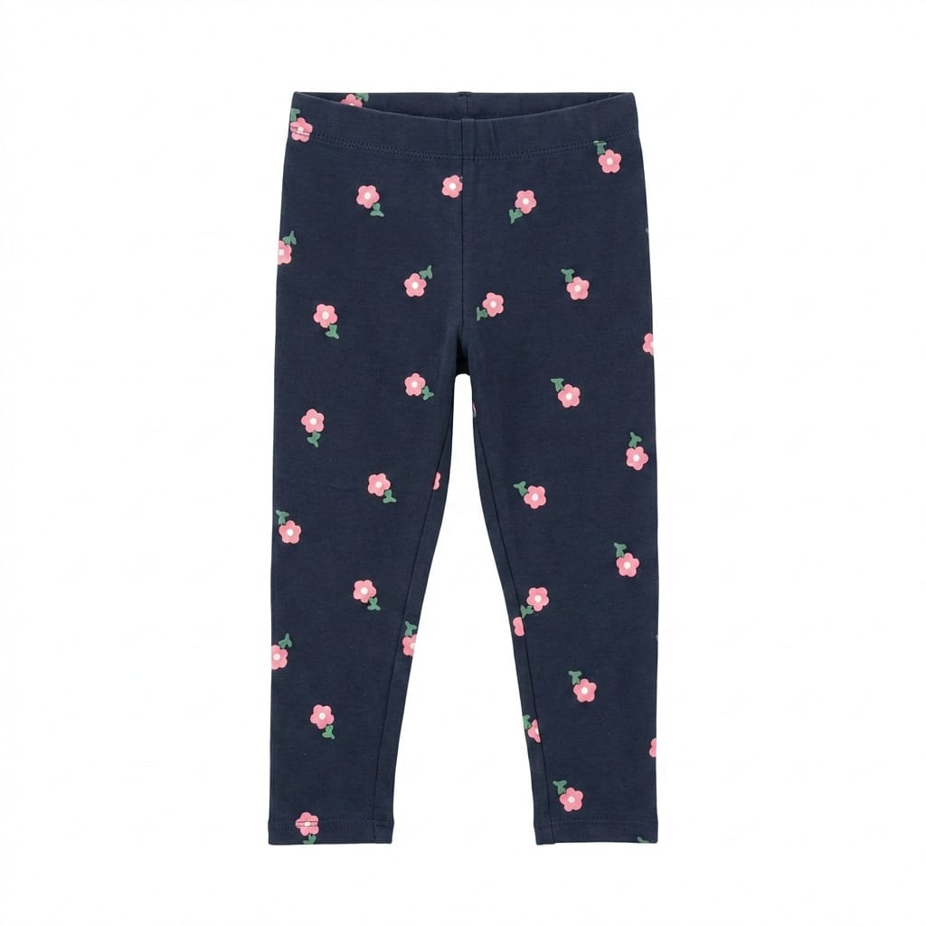 Navy Blue Legging with Pink Flower Floral Print
