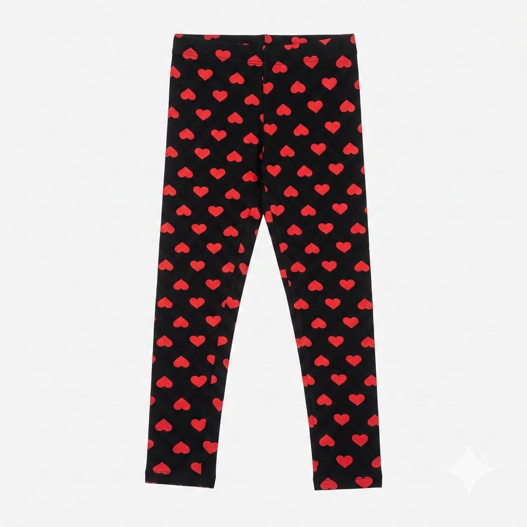 Black Legging with Hearts Print