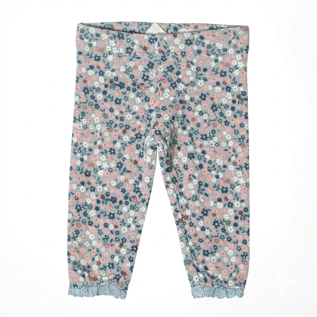 Green Cotton Legging with Floral Print on a Light Blue background
