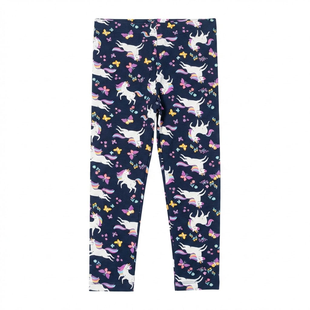 Navy Blue Girls Legging with Unicorn & Butterfly Print