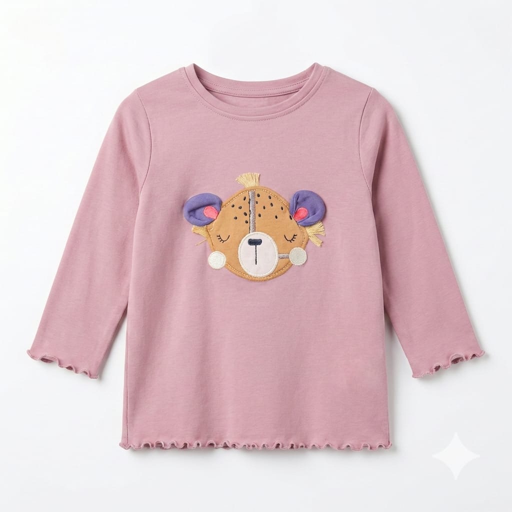 Long Sleeve Shirt with Embroidered Face in Mauve Color (BG-000306)