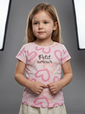 Girls' "Petit Amour" Heart Print Short Sleeve T-Shirt - Pink (BG-000442)