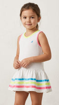 Nautica Girls' Sleeveless Waffle Knit Drop-Waist Dress with Neon Stripes (BG-000880)