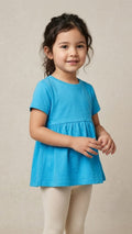 Girls' Solid Short Sleeve Gathered Waist Play Dress - Bright Blue (BG-000859)