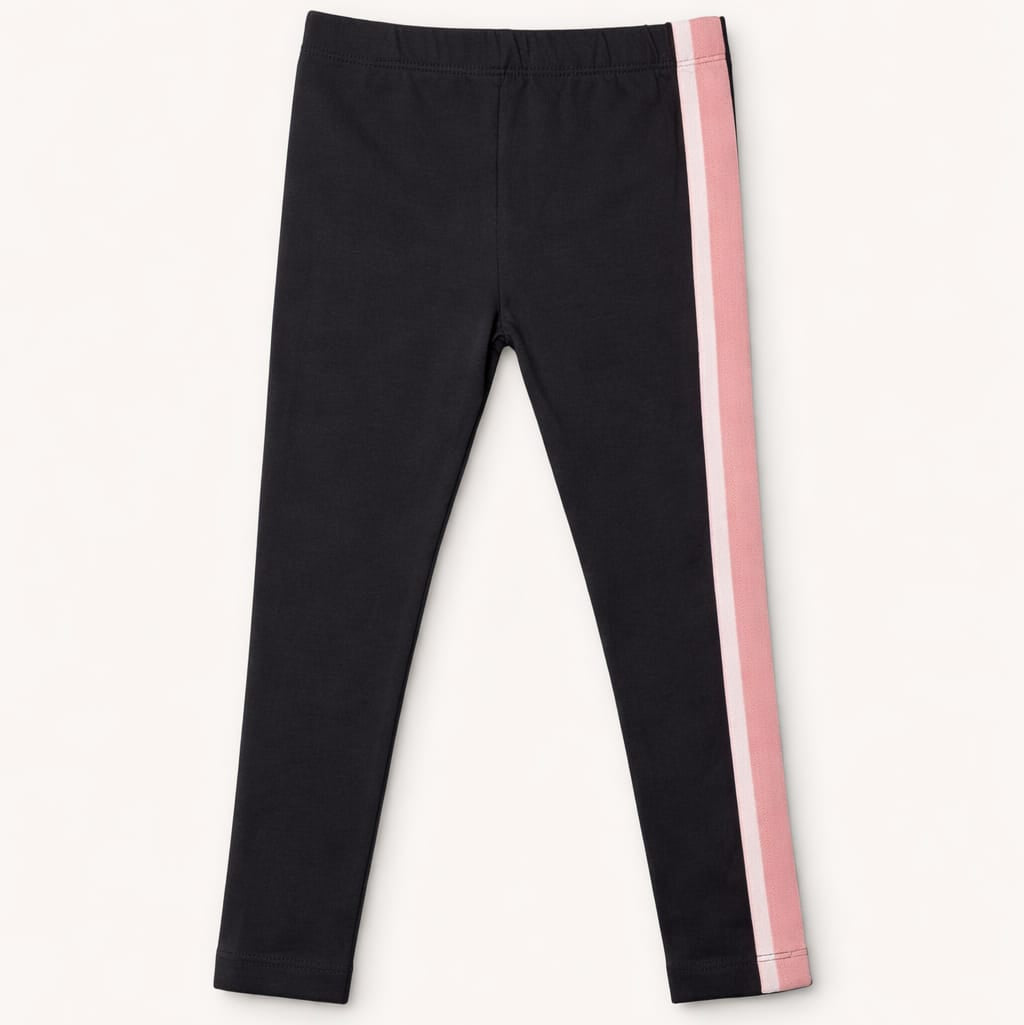 Black Legging with Pink & White Side Stripes (BG-000241)