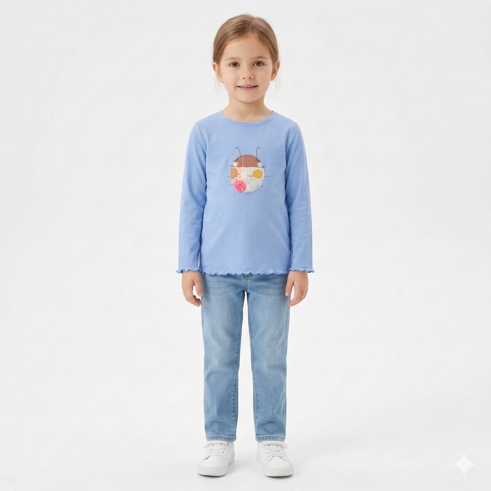 Long Sleeve Shirt with Embroidered Face in Blue color (BG-000302)