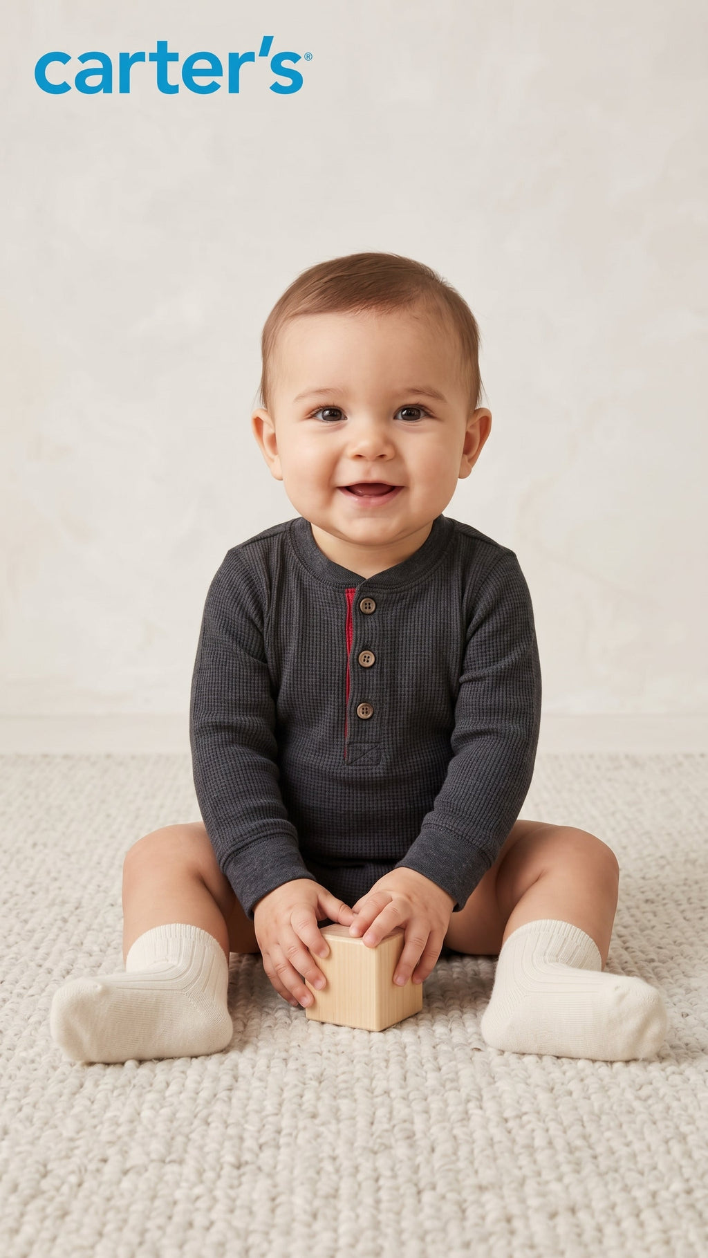 Baby Charcoal Grey Waffle-Knit Henley Bodysuit Carter's (BG-000957)
