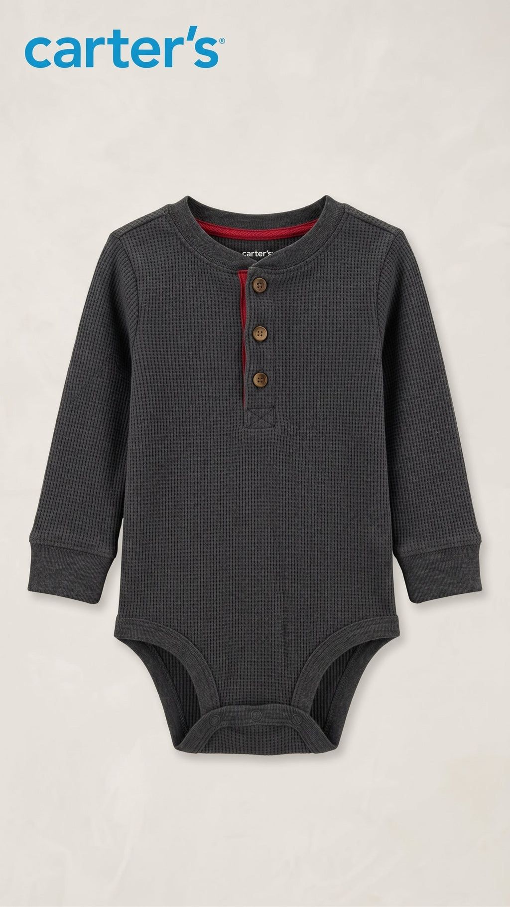 Baby Charcoal Grey Waffle-Knit Henley Bodysuit Carter's (BG-000957)