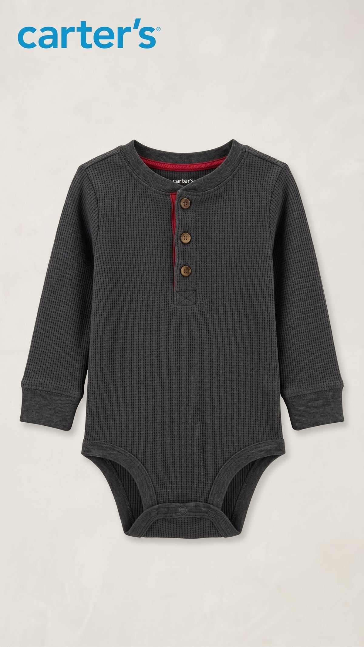 Baby Charcoal Grey Waffle-Knit Henley Bodysuit Carter's (BG-000957)