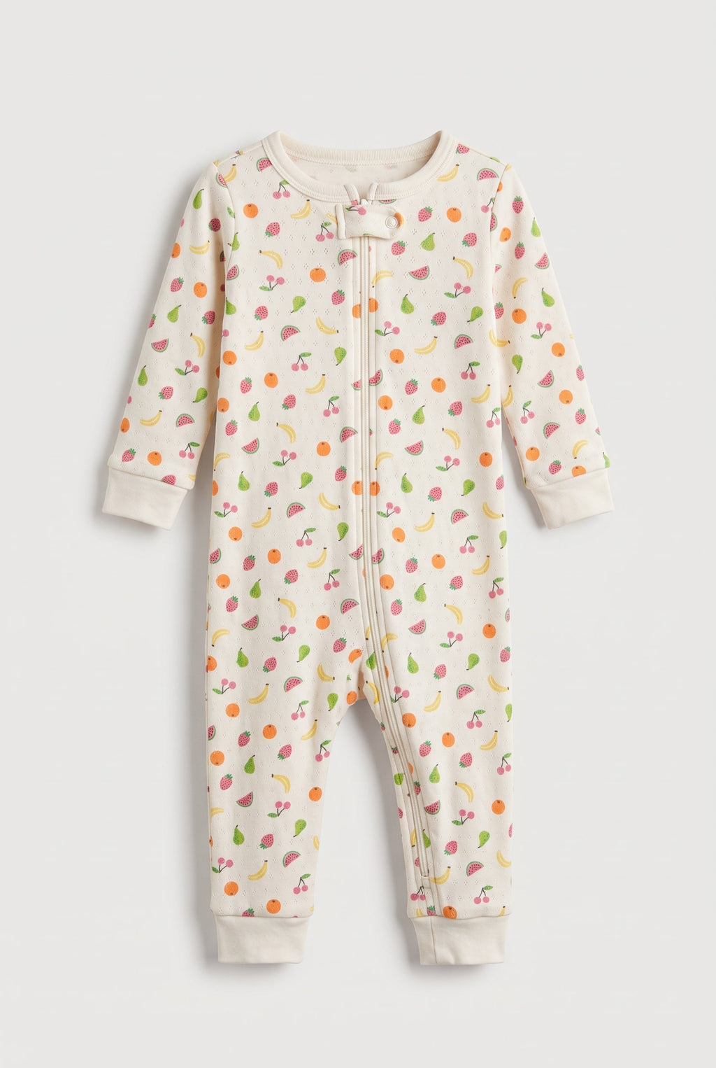 Baby Cream Colorful Fruit Print Zip-Up Footless Romper (BG-000999)