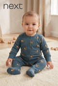 Baby Dusty Blue Monkey Print Button-Up Footed Sleepsuit Next (BG-000998)