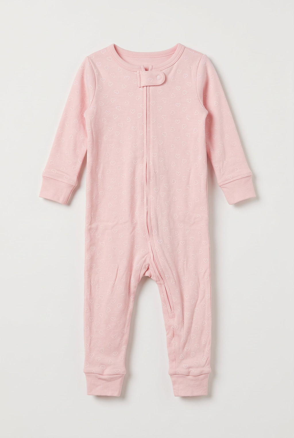 Baby Girls Light Pink Heart Print Zip-Up Romper René Rofé Baby (BG-000994)