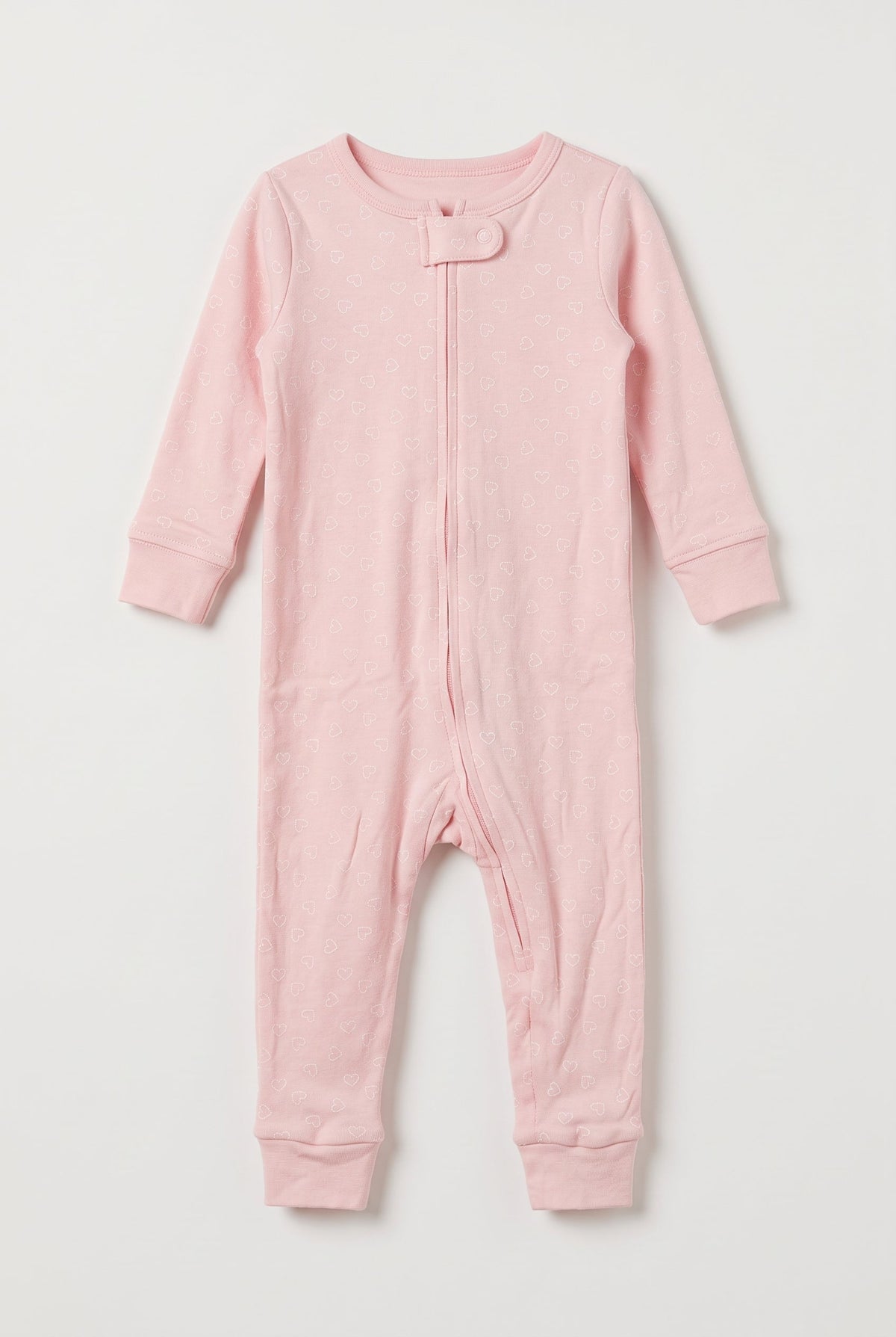 Baby Girls Light Pink Heart Print Zip-Up Romper René Rofé Baby (BG-000994)