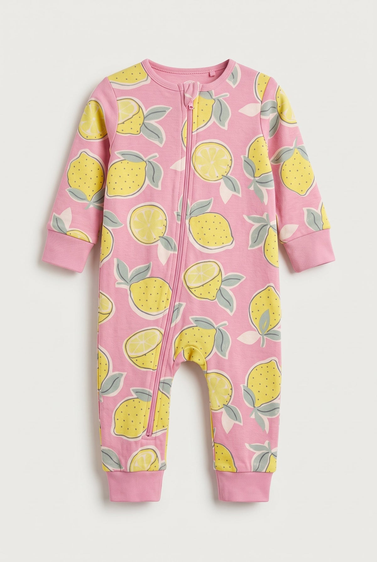 Baby Girls Pink Lemon Print Zip-Up Footless Romper Next (BG-000995)