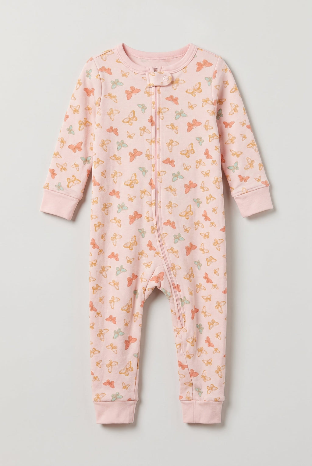 Baby Girls Soft Pink Butterfly Print Zip-Up Romper (BG-001000)