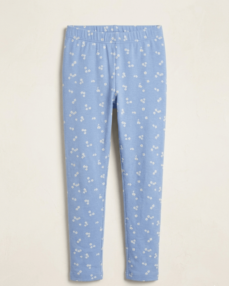 BABY GO LIGHT BLUE TIGHTS WITH WHITE FOLWERS PRINT (BG-000784) - girl tights