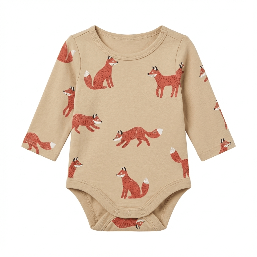 Baby Long Sleeve Bodysuit in Gold Fox Print (BG-000135)