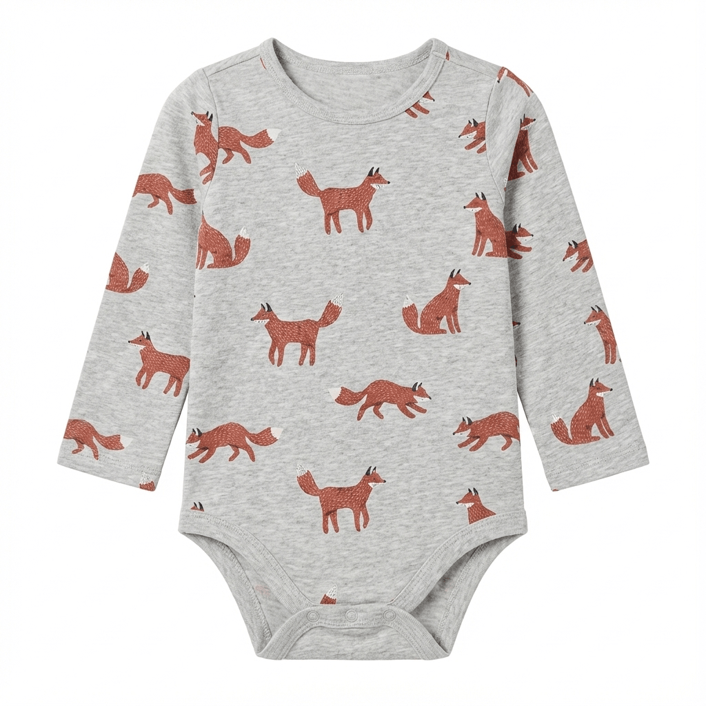 Baby Long Sleeve Bodysuit with Loyyle Fox Print (BG-000131)