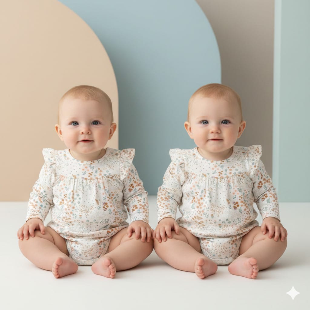 Baby Long Sleeve Bodysuit with Ruffle & Floral Pattern (BG-000132)