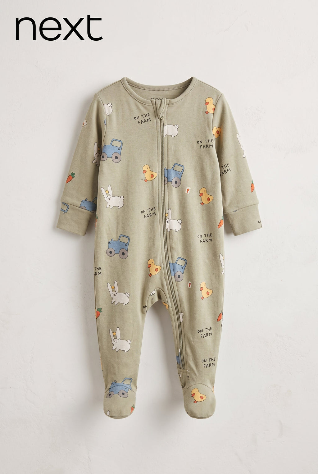 Baby Sage Green "On The Farm" Print Zip-Up Footed Sleepsuit Next (BG-000997)