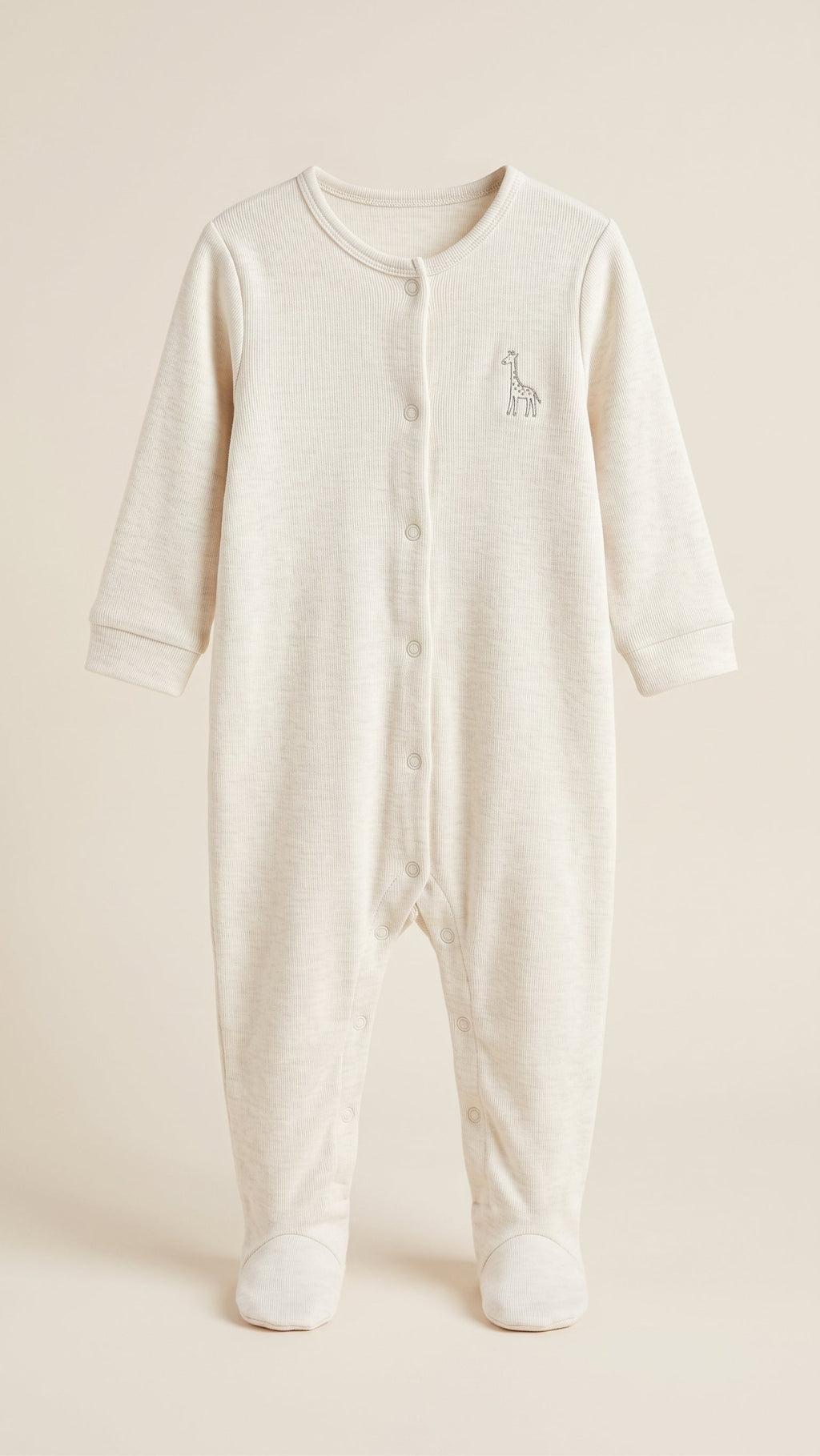 Baby White Ribbed Giraffe Embroidered Footed Sleepsuit Next (BG-000963)