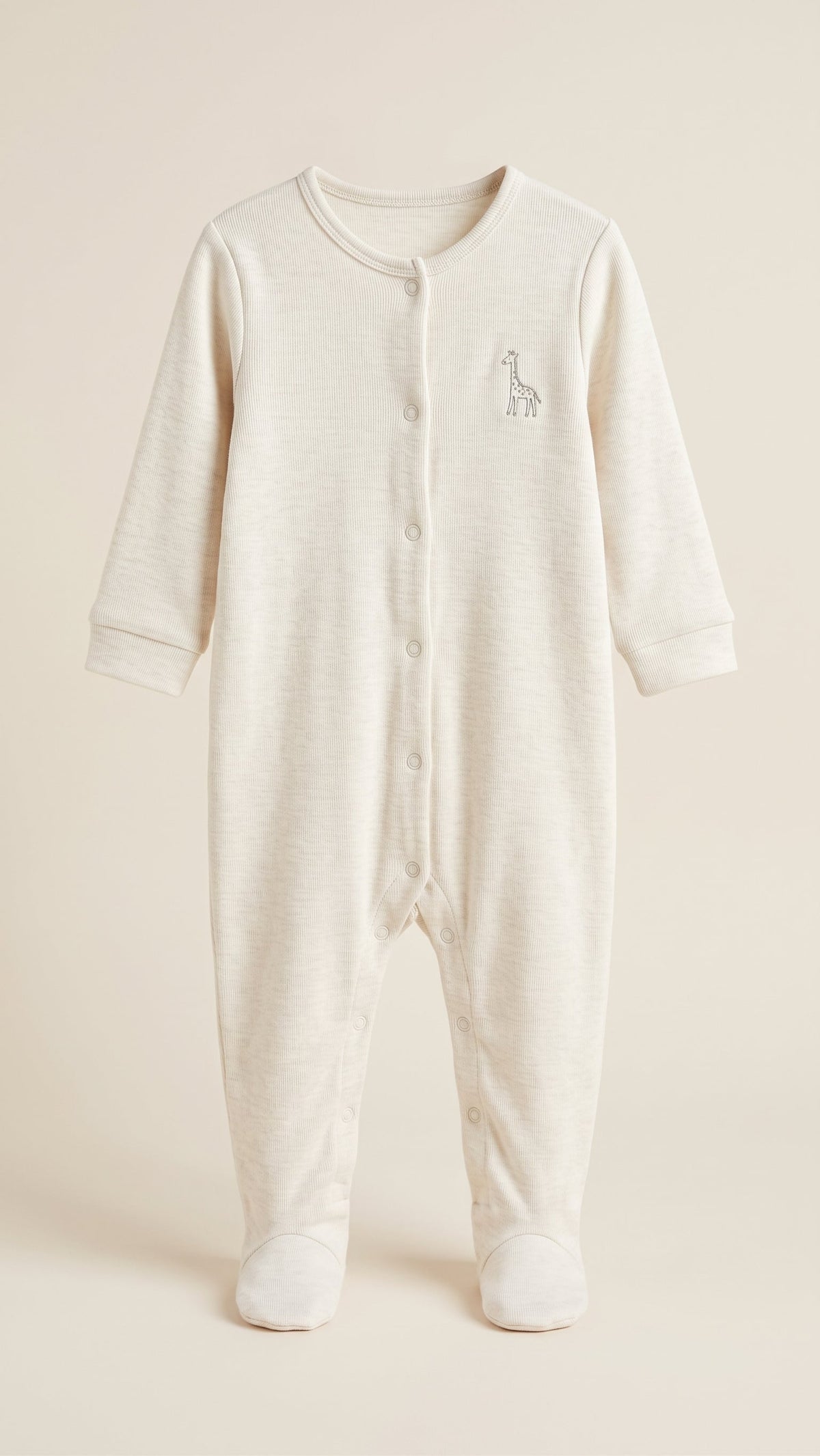 Baby White Ribbed Giraffe Embroidered Footed Sleepsuit Next (BG-000963)