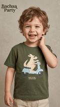 BACHAA PARTY GREEN SHIRT WITH KANGAARO ON SCOOTER PRINT (BG-000677) - boy tshirt
