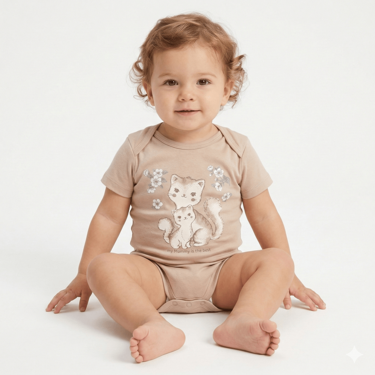 Beige Cat Illustration Bodysuit (BG-000415)