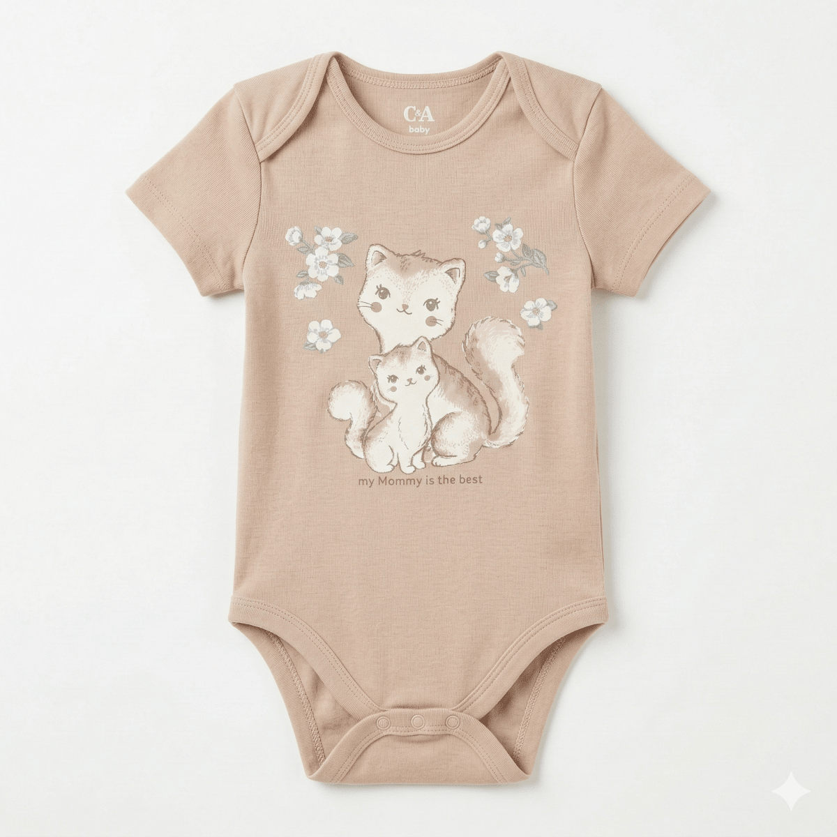Beige Cat Illustration Bodysuit (BG-000415)