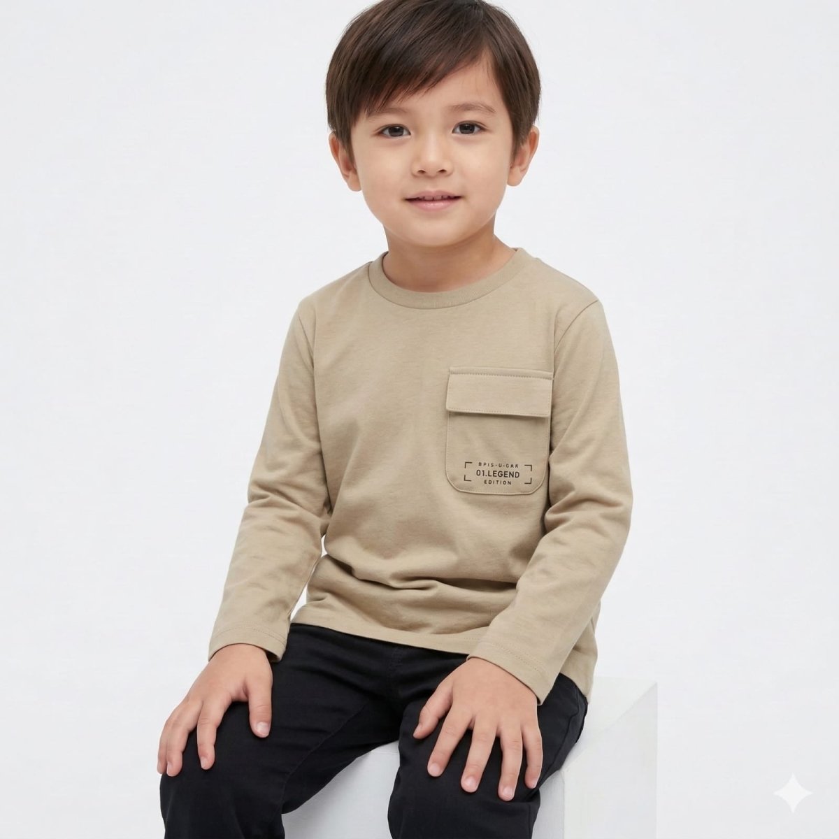Beige Long Sleeve Pocket Shirt (BG-000357) - boy tshirt