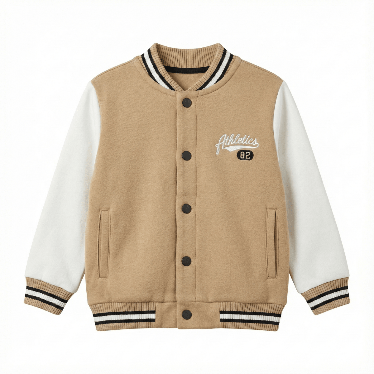 Beige & White "Athletics 82" Varsity Bomber Jacket (BG-000092)