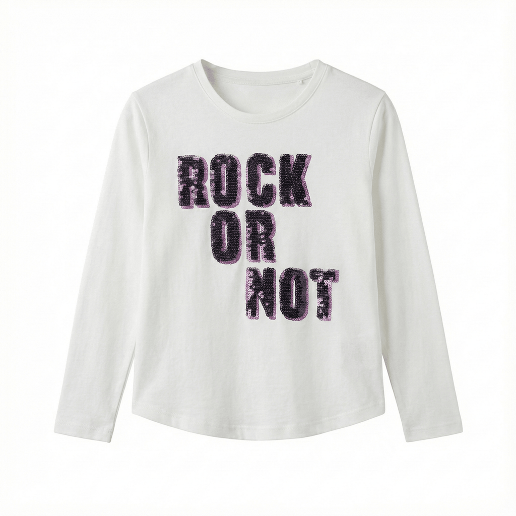 Benetton Girls Long Sleeve Shirt with ROCK OR NOT Text (BG-000157)